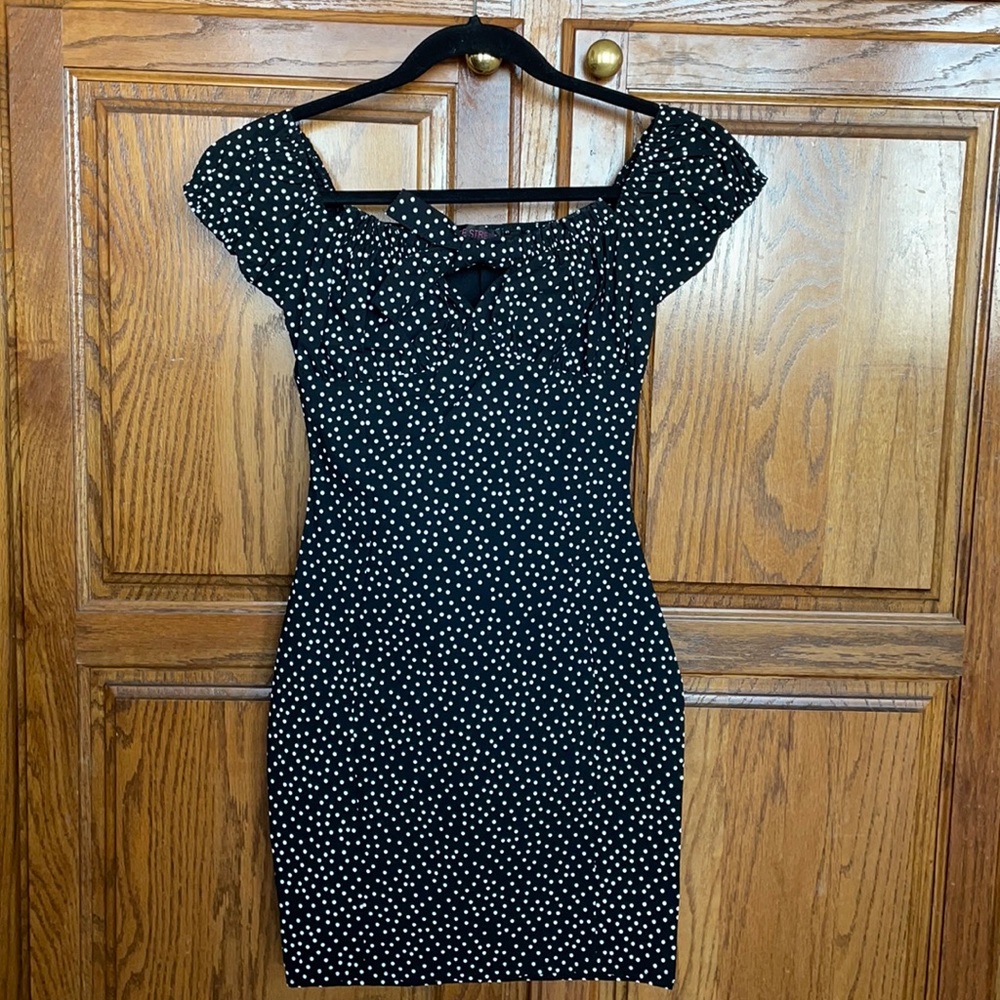 Black polka dot dress